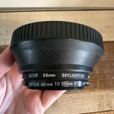 Vintage Hoya 55mm Skylight 1B Filter Tiffen 49-55 Step Up Ring Lens Hood