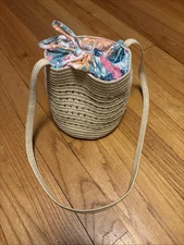 Mini Straw Shoulder Handbag Purse Cinch Close Floral Purse Resort Vacation Beach