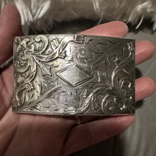 Vtg Engraved Silver Belt Buckle Made In Mexico