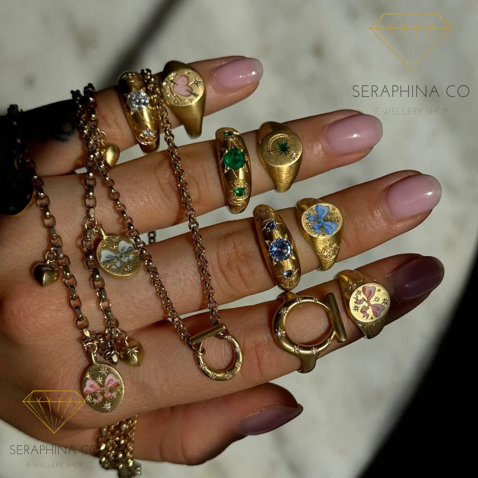 Anillo de sello esmaltado dorado para mujer encanto simbólico joyería estilo victoriano vintage Foto 2 de 4