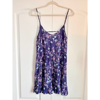 Y2K Boho Floral Slip Dress Purple Open Back Mini Dress Medium