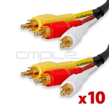 3 RCA to 3 RCA Cable 12FT Video+Audio Male Composite Cord CVBS TV DVD VCR 10PCS