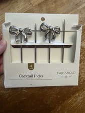 Threshold Target 4 Pack Bow Tie Cocktail Picks Metal Silver Tone Finish 5"
