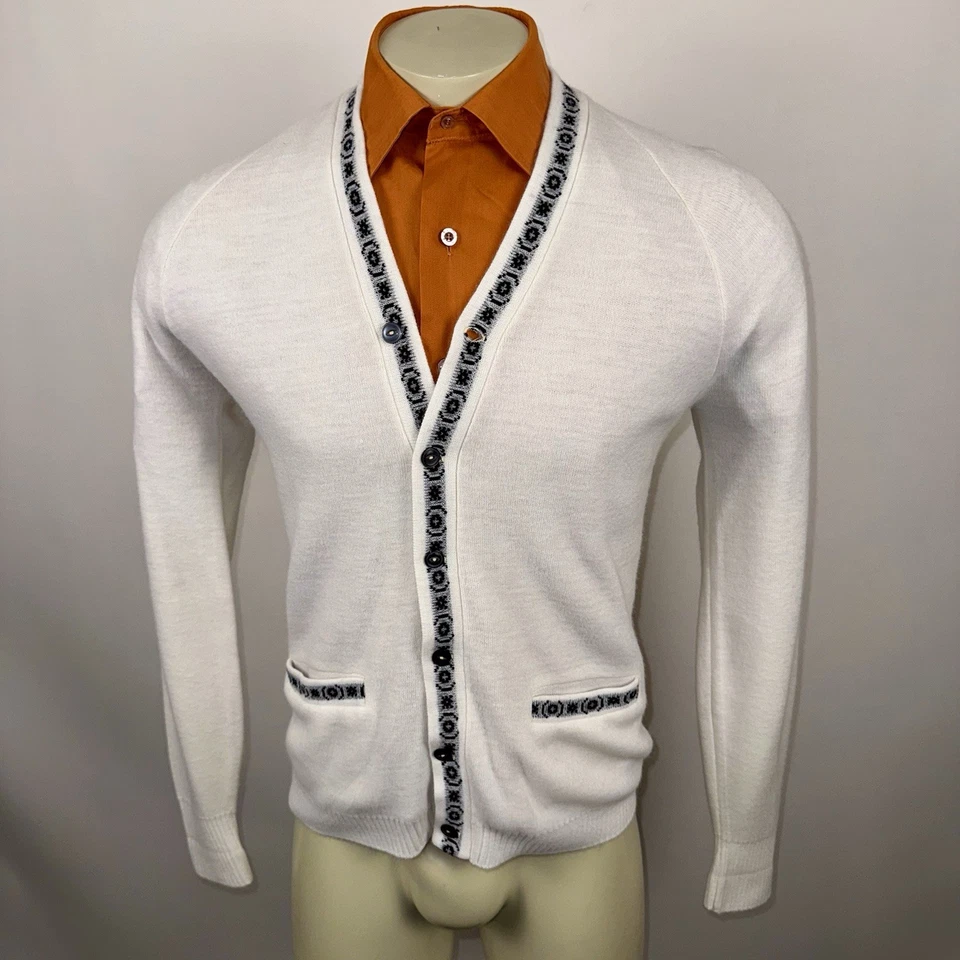 Винтажный 50-х 60-х Revere свитер кардиган Pat Boone рокабилли MCM Mod США мужской средний - Изображение 2 из 4