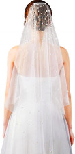 Pearl Bridal Wedding Veil ivory Short with Comb for Brides and Women