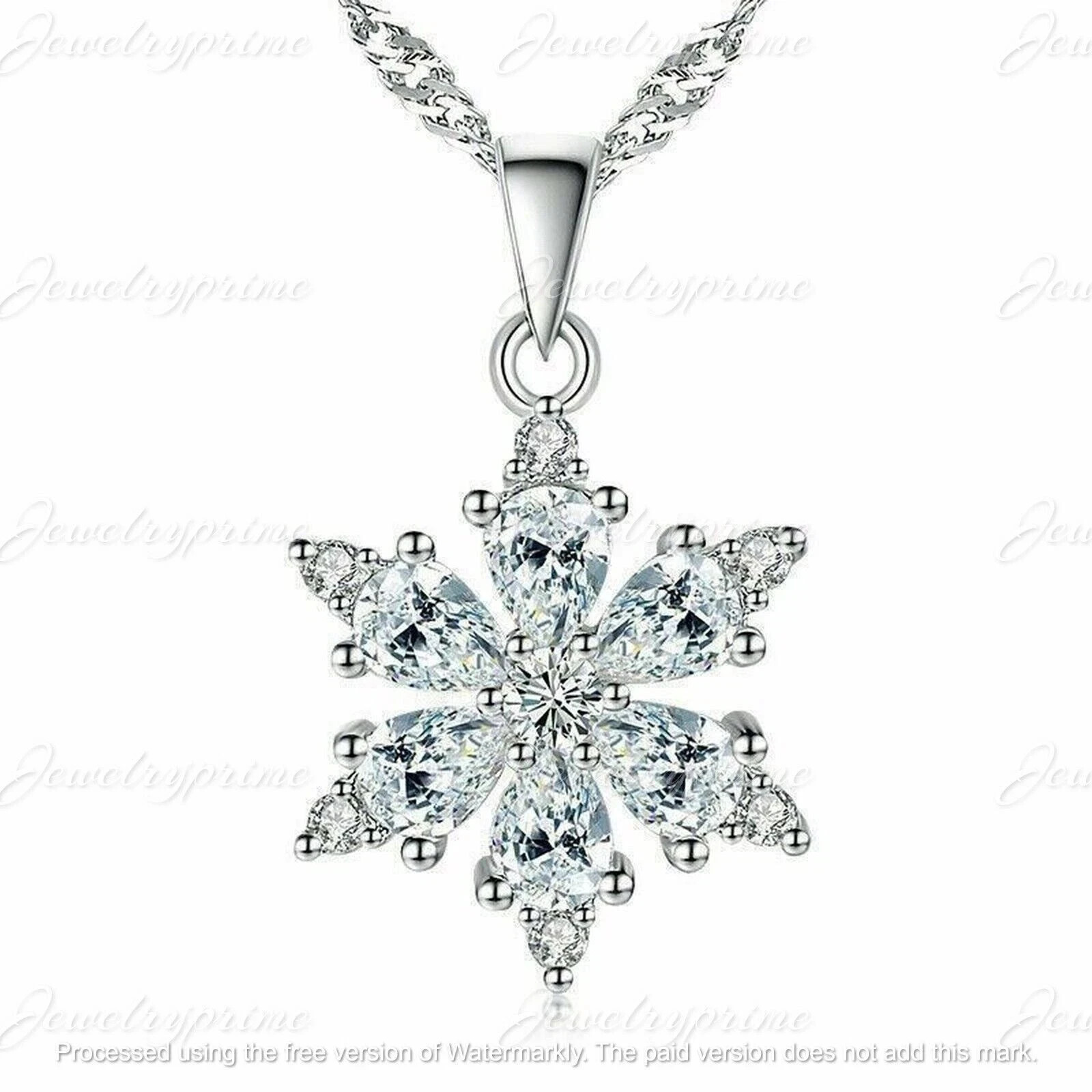 2Ct Round Cut Lab Created Diamond Women Snowflake Pendant 14K White Gold Plated