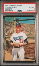 1960 Morrell Meats Dodgers Don Drysdale PSA 6 NEW LABEL VINTAGE BASEBALL