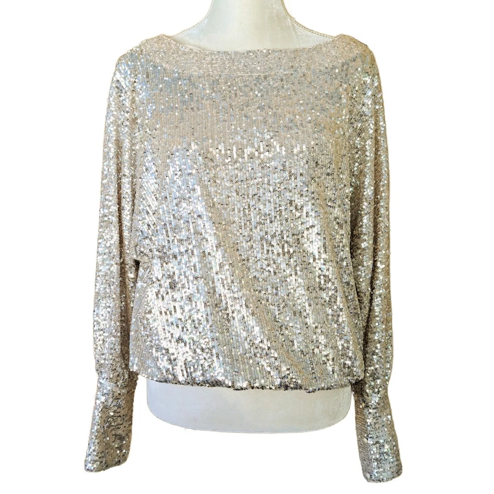 Top Dolman TRINA TURK Sprite Champagne Lentejuelas Grande Crema Fiesta Glamour Foto 2 de 4
