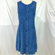RAYA SUN Blue Embroidered Mini Dress Women's XL Boho Tie Back Fairy Ethereal