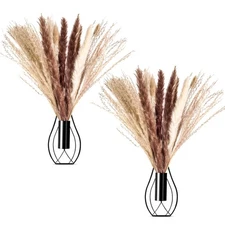 2 Pcs Boho Wall Decor Metal Wall Art Hanging Planter with Artificial Pampas W...