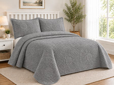 3 Piece Luxury Quilted Bedspread Set Coverlet Lightweight Reversible All Season