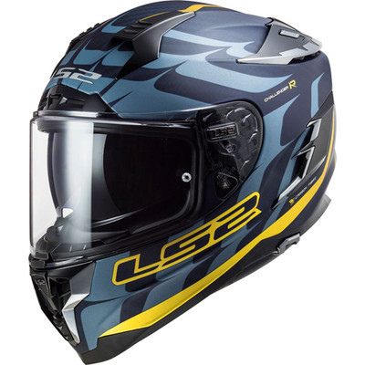 LS2 Adult's Challenger Carbon Flames Motorcycle Helmet Blue Carbon/Gold - XL