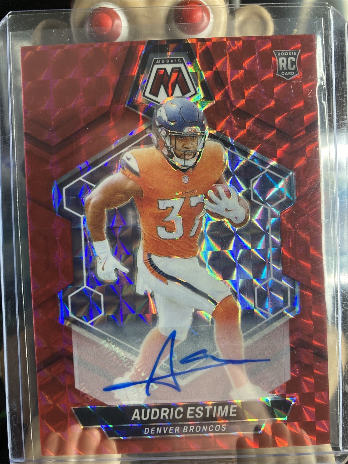 Audric Estime 2024 Panini Mosaic Rookie Red Reactive Auto /199