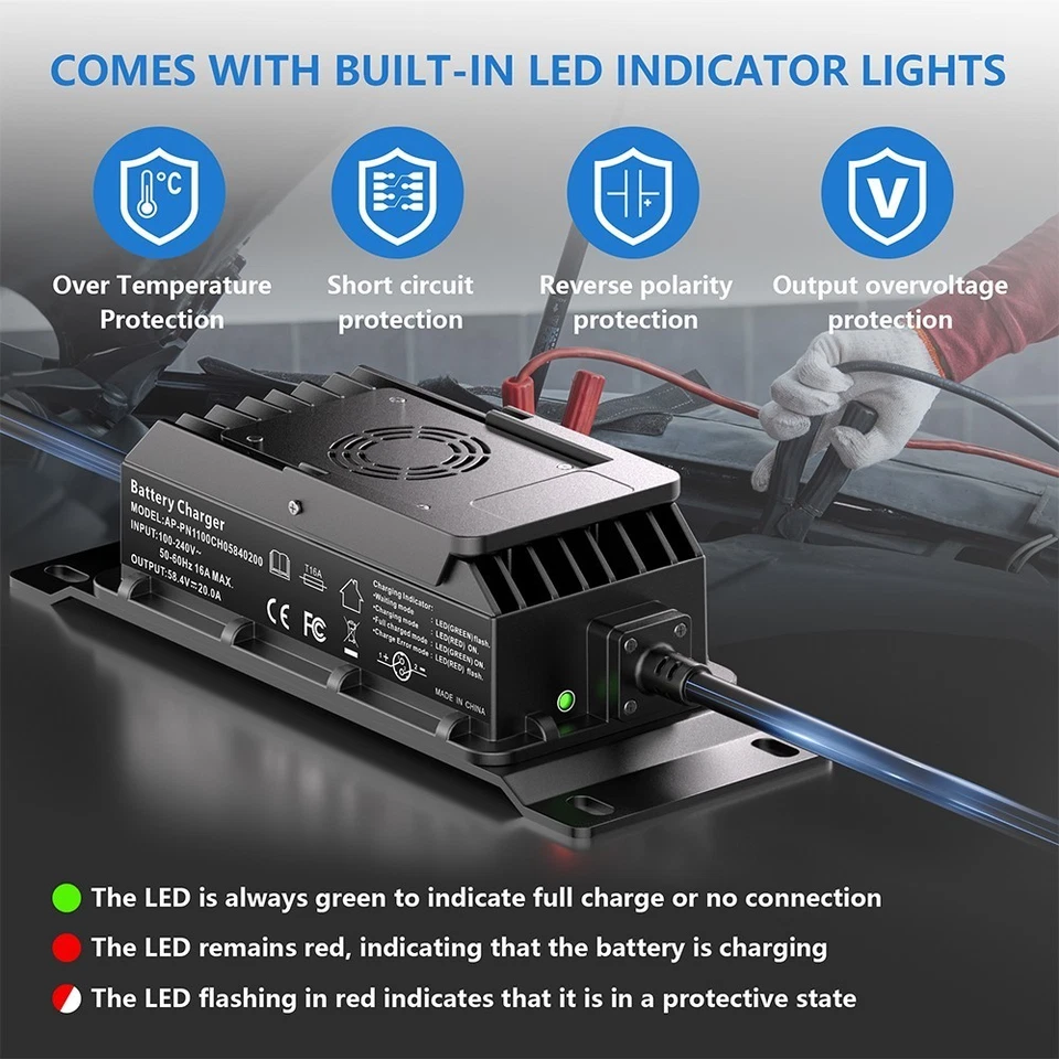Cargador de batería de litio 20A 58,4 V para batería de litio LiFePO4 48 V carga rápida Foto 3 de 4