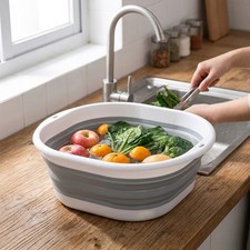 Collapsible Foldable Plastic Basin Large Gray Portable Wash Sink for Camping