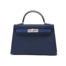 HERMES Kelly Mini II 2 Epsom Handbag Bleu Abysse Gris Pantin Bleu Thalassa