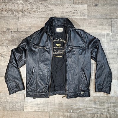 Vintage Camel Active Leather Jacket Black Full Zip Soft Size 48 
