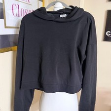 Women's Black Cropped Hoodie Sweatshirt