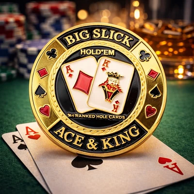 ORIGINAL POKER CARD GUARD Echt VERGOLDET "Big Slick" - Bild 1 von 3