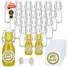 Queekay 20 Pack Mini Swing Top Glass Bottles with Labels 4 oz, Clear