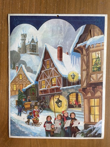 Christmas Holiday Paper Advent Calendar Page Village Carolers USA Made Vintage
