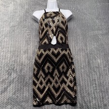 Charlotte Russe Women’s Dress Large Sequin Halter Black Gold Art Deco Party
