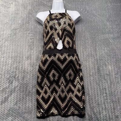 Charlotte Russe Women's Dress Large Sequin Halter Black Gold Art Deco Party  | eBay