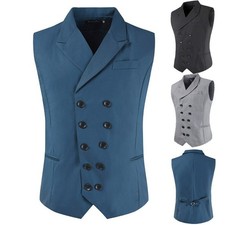 Victorian Men's Vest Solid Color Double-breasted waistcoat Gothic Vest for Suit