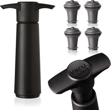 Vacu Vin Original Wine Saver with 4 Vacuum Bottle Stoppers – Black Wine Preserve