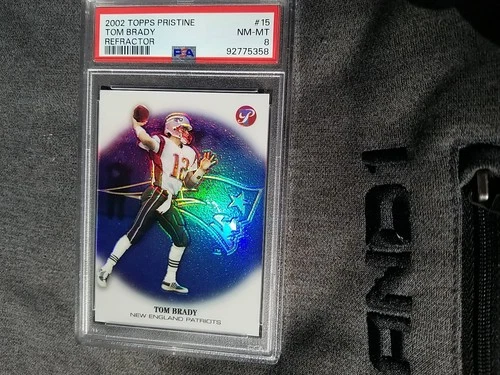 2002 TOPPS PRISTINE REFRACTOR  15 TOM BRADY PSA 8  SHARP CARD AND ATTRACTIVE!