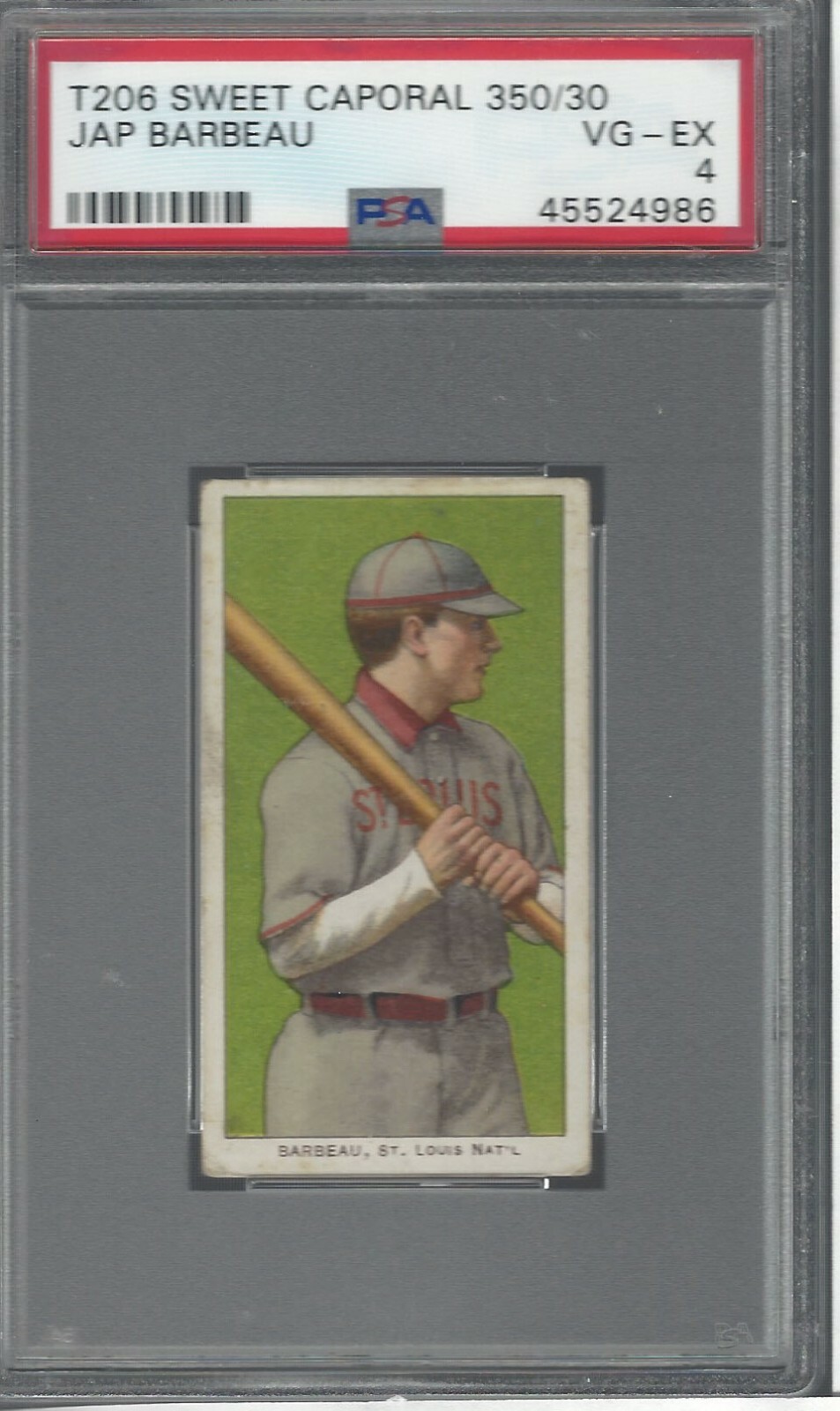 JAP BARBEAU 1909-11 T206 SWEET CAPORAL 350/30 BASEBALL VG-EX PSA 4