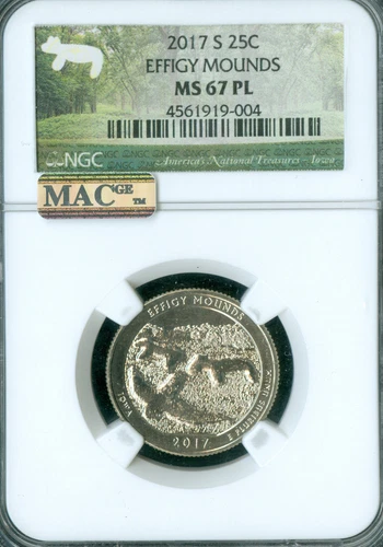 2017 S EFFIGY MOUNDS QUARTER NGC MS67 PL FINEST GRADE MAC SPOTLESS RARE *
