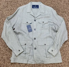 $498 New EMANUEL BERG Ryan Over Shirt Jacket Men's LARGE L EU 54 Gray 100% LINEN