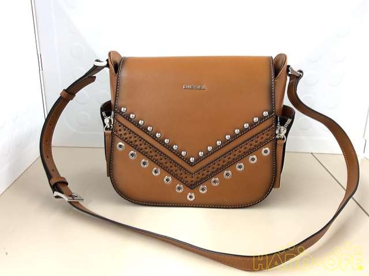 DIESEL Leather Shoulder Studs Bag Brown Bohemian Style w/ Storage 