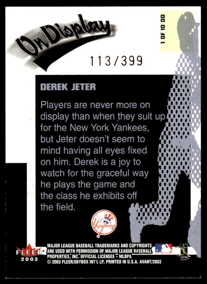 2003 Fleer Avant #1 OD Derek Jeter BASEBALL New York Yankees - Image 2 of 2