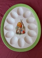 William Sonoma Porcelain Easter Rabbit Themed Deviled Egg Tray Platter