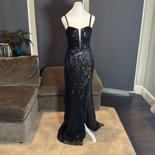 Womens Black Mermaid Fit Prom Party Formal Dress Sparkly Sequins Leg Slit Size 4