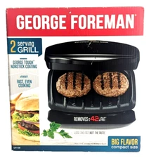 New George Forman 2 Serving Grill Model GR10B Compact Size  Nonstick Coating
