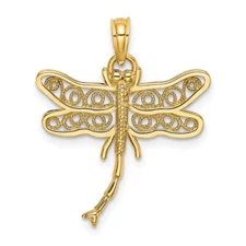 New 14k Yellow Gold Dragonfly with Beaded Filigree Wings Charm Pendant