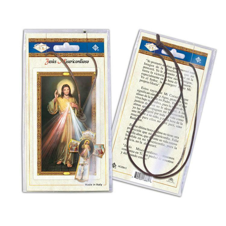 Divine Mercy Laminated Prayer Card Wood Cross Necklace Set Jesus Misericordioso