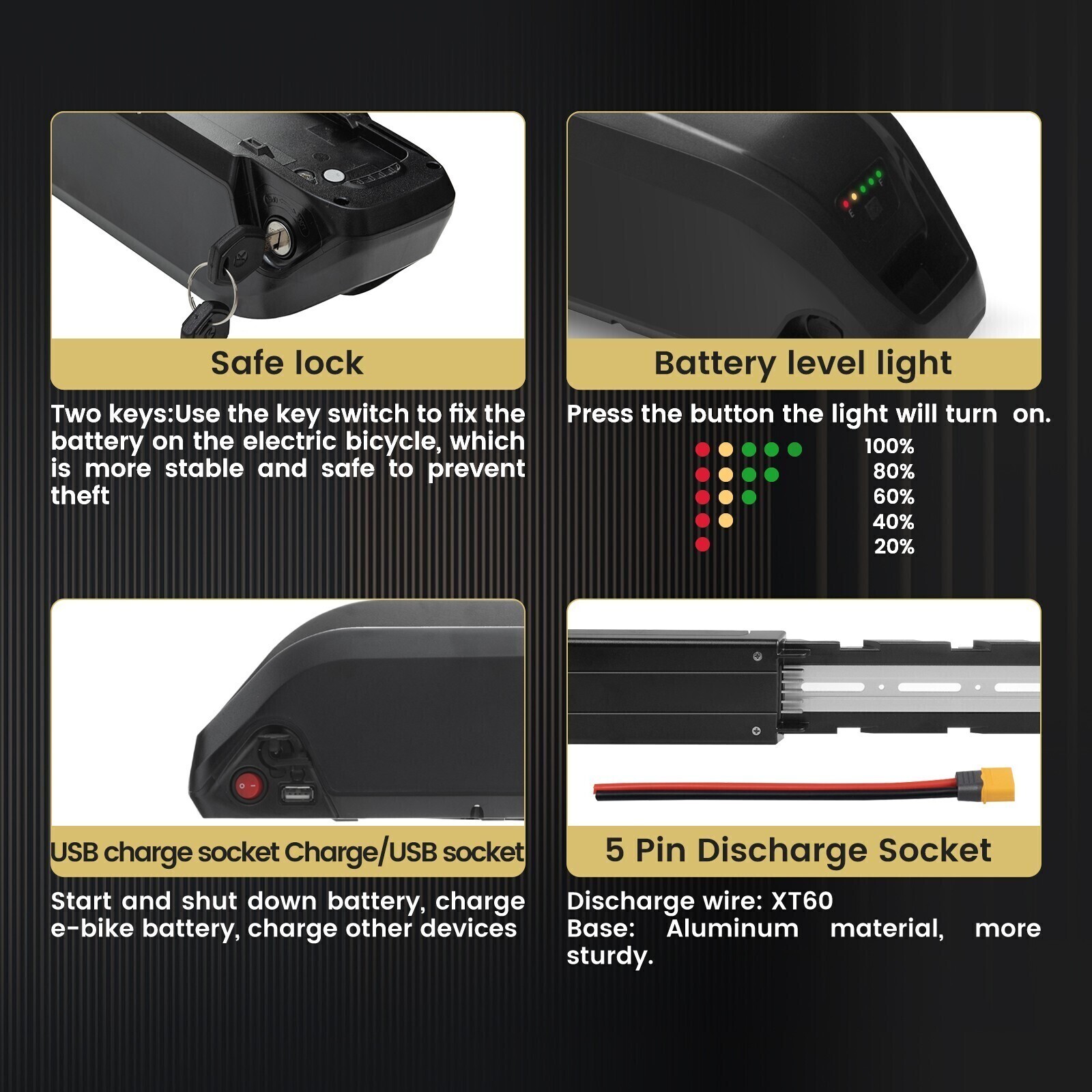36V Hailong Lithium Ebike Battery Electric Bike Battery 5Pin For 200~1000W Motor