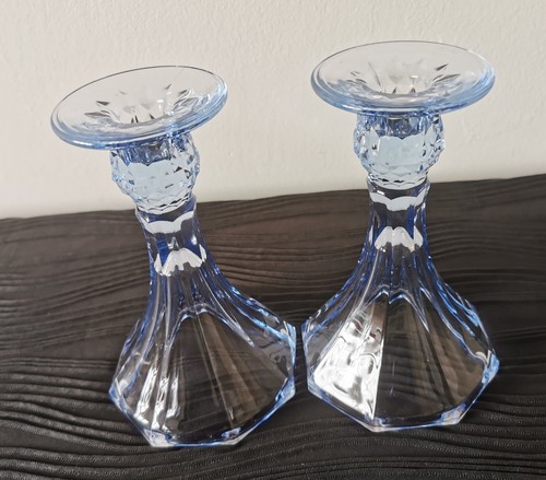 French Art Deco Style Vintage Cornflower Blue Candle Holders - Picture 4 of 10
