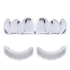 Men's Women's Silver Plated Plain Top Teeth Grillz +1 Extra Mold Hip Hop L001 S