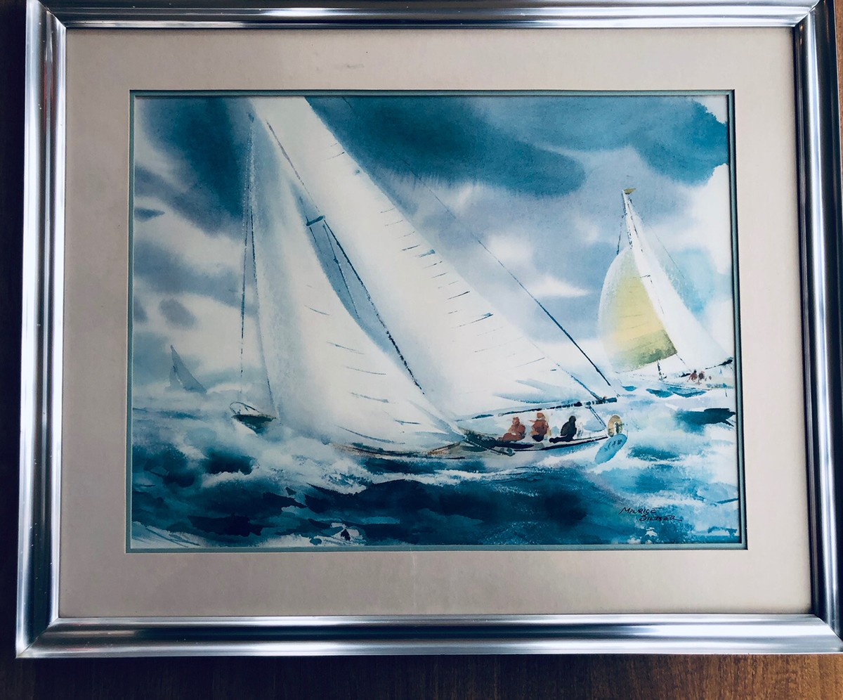 Maurice Silber モーリスシルバー水彩画 帆船　ヨット額装金 Maurice Silber モーリスシルバー水彩画 帆船 ヨット額装金