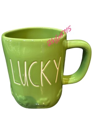 Rae Dunn St Patrick s Day New Lucky Clover Coffee Tea Mug Cup Green Lucky Mug