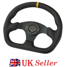 13" 320mm Leather Yellow Ring Racing Flat Drift Steering Wheel For 6-Bolt Hub UK
