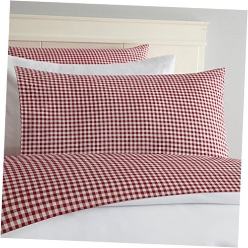250tc 100% Cotton Gingham Print Sheet Set, Full, Red