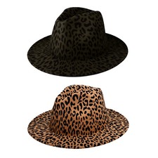 Men Women Fashion Leopard Printed Wide Brim Wool Felt Jazz Hat Fedora Panama Cap