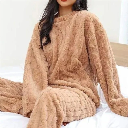 Conjunto de pijamas de lana para mujer invierno mullido cálido traje de casa ropa de dormir ropa de dormir PJS - Imagen 1 de 18
