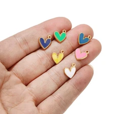 10pcs Gold Plated Stainless Steel Heart Charms Enamel DIY Jewelry Making Pendant